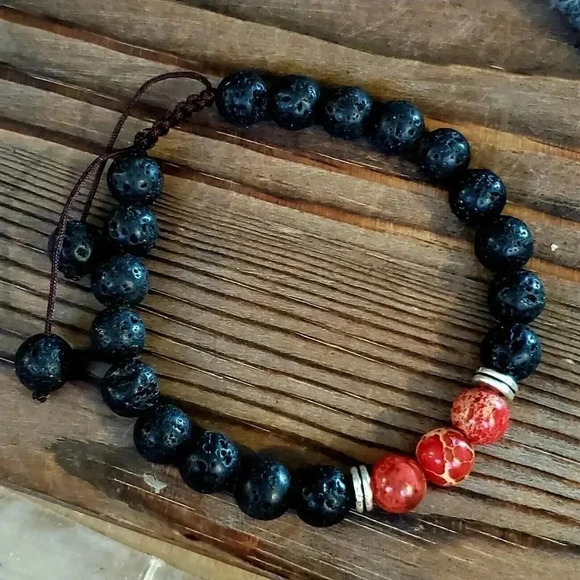 Chakra Healing Gemstone Bracelet Red Aqua Terra Jasper Black Lava - Picture 6 of 7